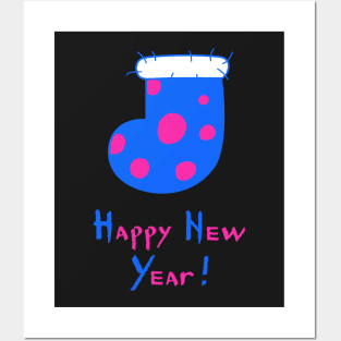 Polka Dot Blue Christmas Stockings. Happy New Year! Posters and Art